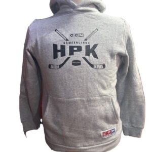 harma huppari HPK-tekstillä + jääkiekkomailat ristissä