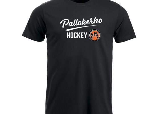 musta t-paita, valkoisella teksti Pallokerho Hockey sekä HPK-logo